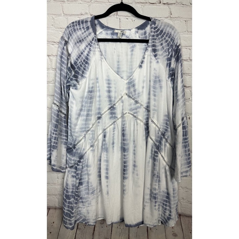 Amuse Society boho tie dye earthy dress tunic oversized 3/4 sleeve viscose, sz M
